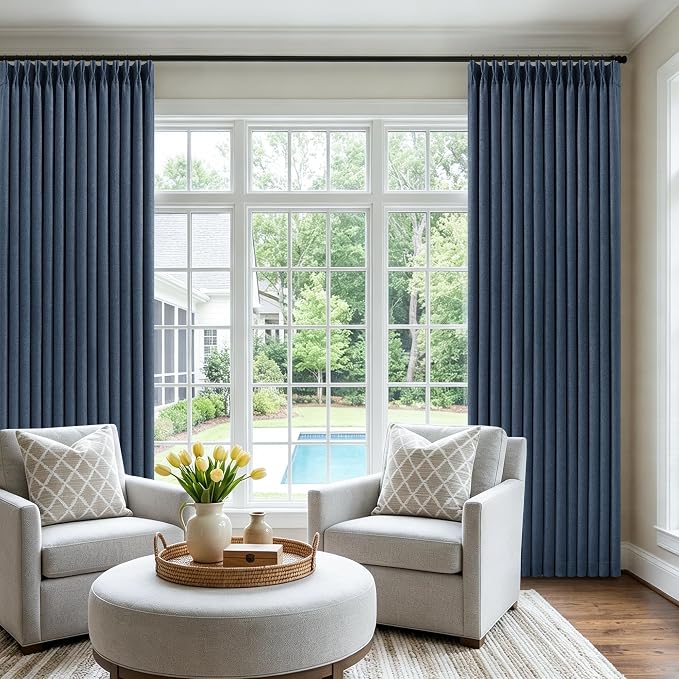 100 Inch Pinch Pleat Navy Blue 100% Blackout Curtains - Image 8