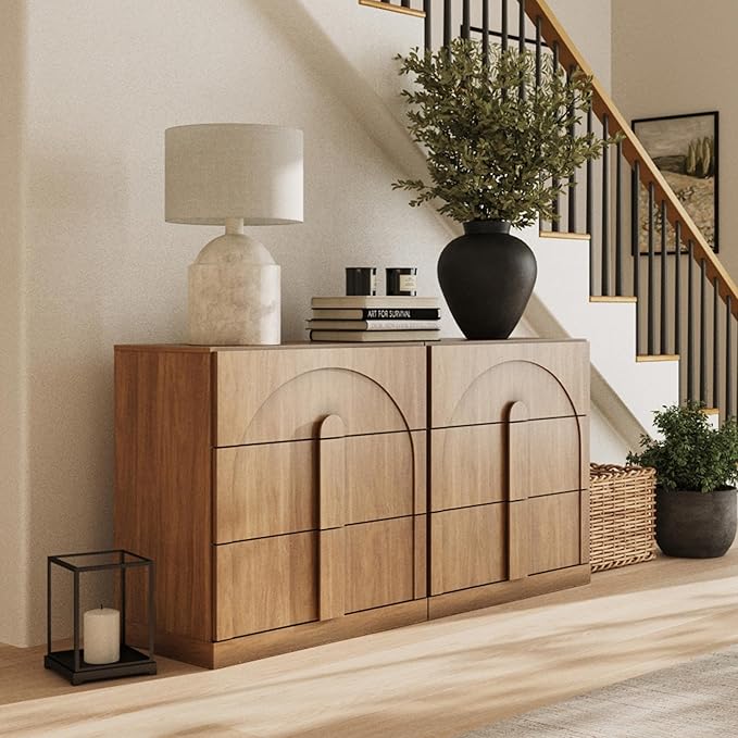 BELLEZE Sideboard Cabinet with 3 Drawers, Large Fluted Sideboard with Storage - Image 5