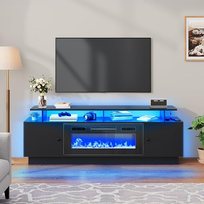 DWVO 70'' TV Stand with 36" Electric Fireplace, Entertainment Center with LED - Image 7