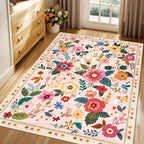 RELEANY Floral Washable 3x5 Area Rugs Pink | Flower Carpet Print Boho Cute Non - Image 9