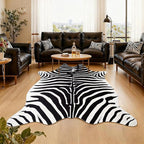 Faux Zebra Rug, Zebra Print Rug Animal Hide Rugs, 4.6 x 5.2 Ft Black | Premium by AROGANAREARUG