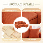L-Shaped Sectional Sofa with Storage & Movable Ottoman, Corduroy 3 Seater - Image 5