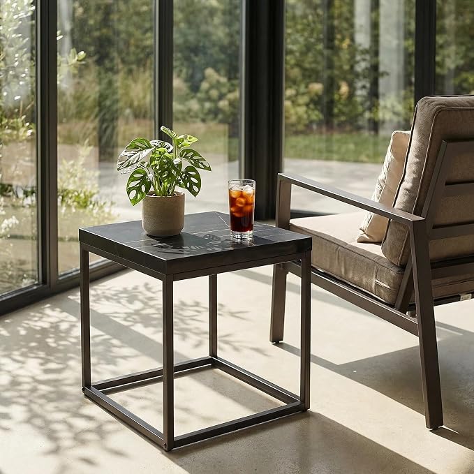 CENSI Modern Square End Table, Extra Thick 1.6" Wood Top & Metal Frame - Image 7