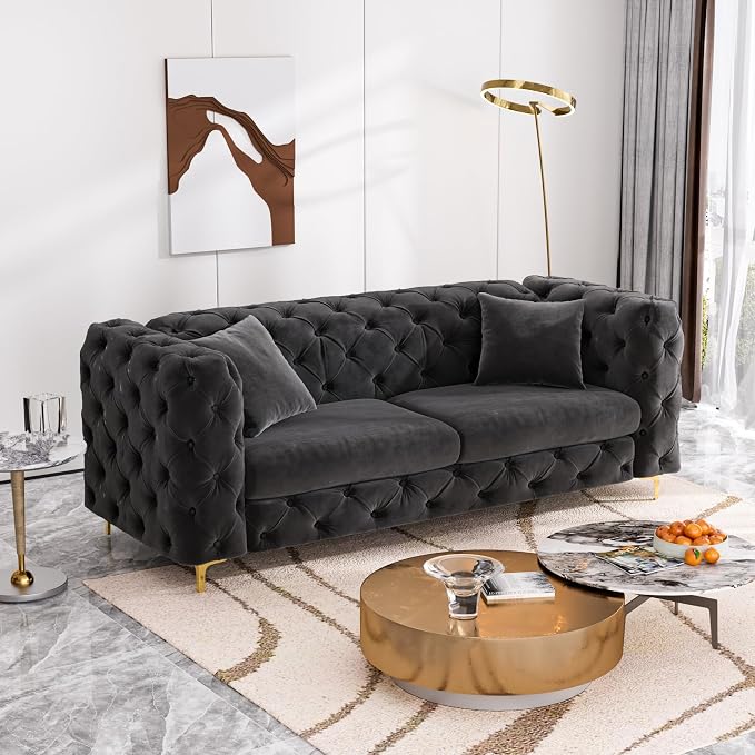 DAMAIFROM 75" Sofa Couch Mid Century Modern Velvet Couch Tufted Button Sofa - Image 5