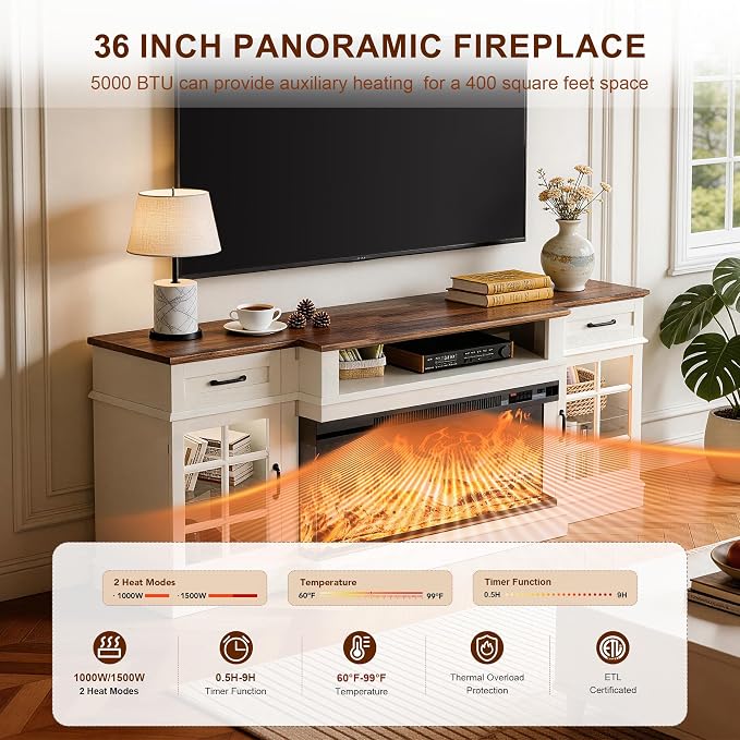 MXV 70" Fireplace TV Stand, 3-Sided Glass Fireplace and Modern Entertainment - Image 6