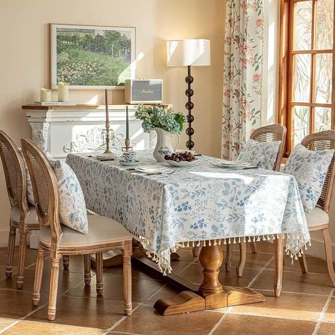 VClife Table Cloth Blue and White Table Cloth Rectangle Tablecloth Rustic - Image 7