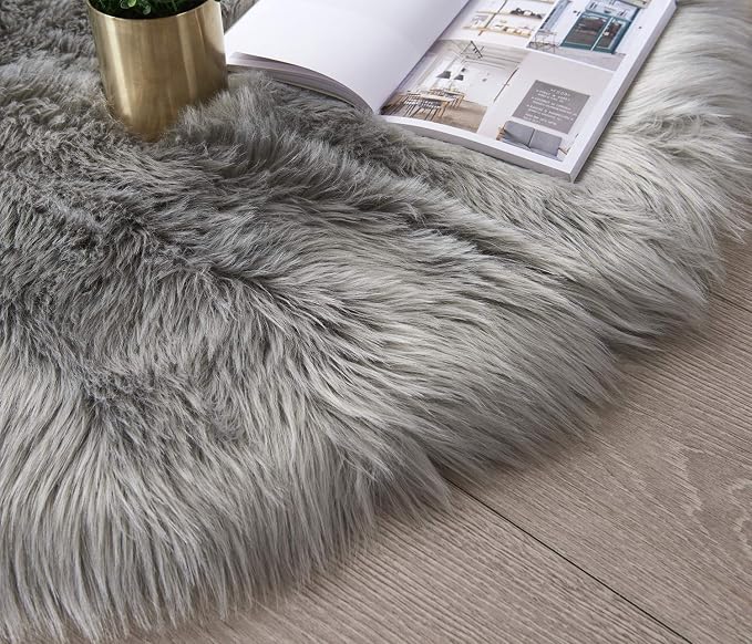 SERISSA 2x4 Fluffy Grey Faux Sheepskin Shaggy Rug - Image 7
