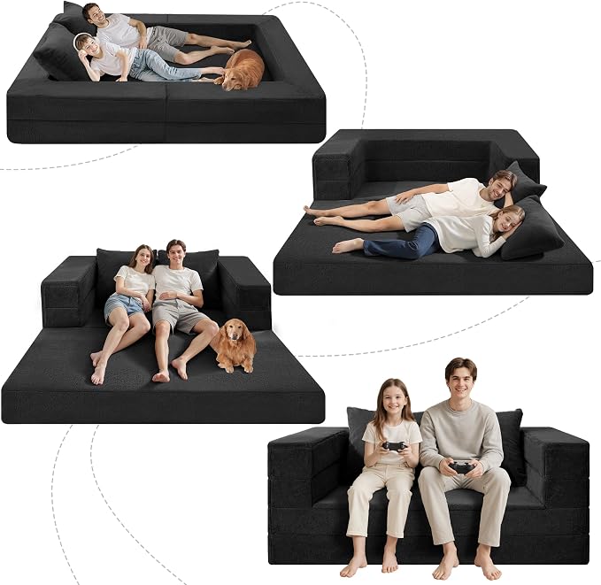 Futon Sofa Bed with Pillow, 3-in-1 Sleeper Sofa Bed with Removable Cover - Image 9