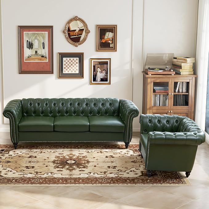 LEVNARY Chesterfield Sofa, 3 Seater Tufted Couch - Image 7