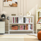 HCHQHS Bookshelf, 3-Tier Industrial Bookcase, Freestanding Horizontal - Image 2