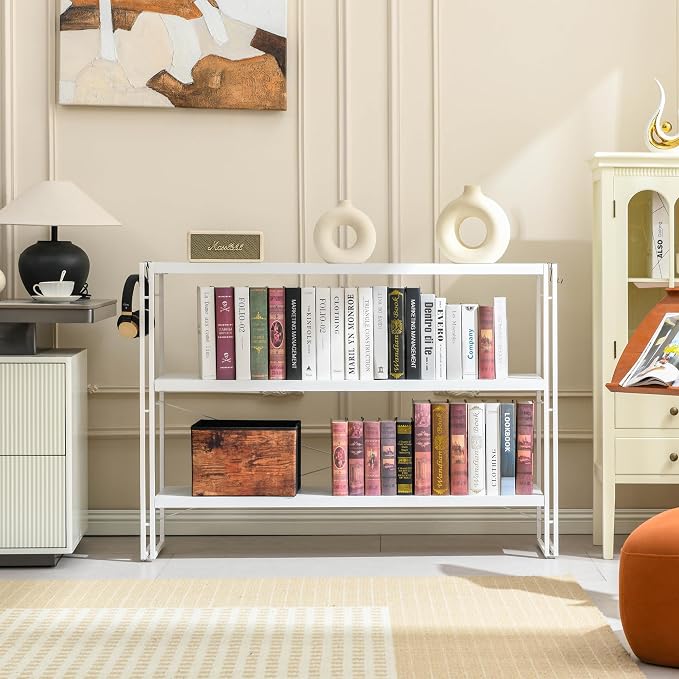 HCHQHS Bookshelf, 3-Tier Industrial Bookcase, Freestanding Horizontal - Image 2