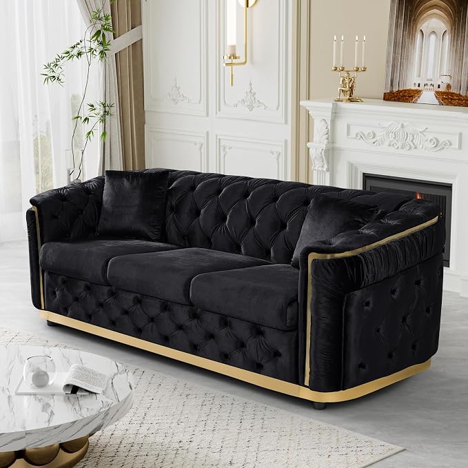 DAMAIFROM Luxury Velvet Couch Set Black and Gold Sofa, Mid Century Modern - Image 7