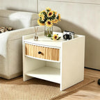 Wooden Nightstand with Drawer and Open Storage Shelf, Curved Front Bedside Table - Image 5