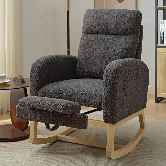 NIOIIKIT Modern Nursery Rocking Chair, Teddy Upholstered Rocking Chair by NIOIIKITFURNITURE