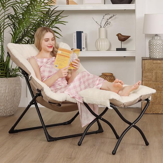 Comfy Saucer Chair for Adults, Soft Faux Fur Bedroom Chair - Image 2