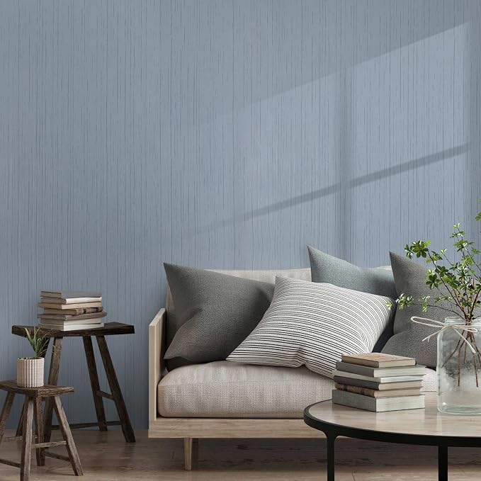 Grasscloth Peel and Stick Wallpaper Grey Blue 15.74" x 472.44" Modern Textured - Image 7