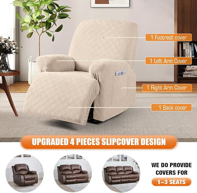 VANSOFY Oversized Recliner Chair Cover, 4-Pieces Stretch Recliner Covers - Image 6