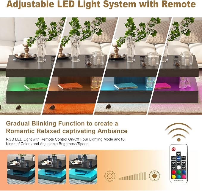 HedoAjim Black Led Coffee Table - Image 3