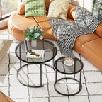 aboxoo Nesting Coffee Table Grey Glass Table Set of 2, Small Round Glass - Image 3