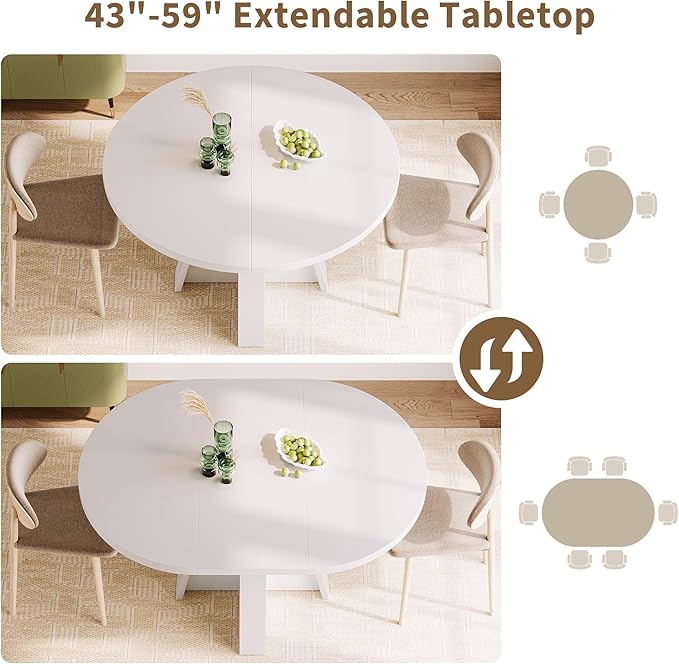 iPormis 43.3in-59in Extendable Round Dining Table - Image 6