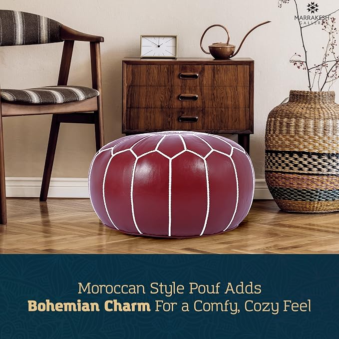 Marrakesh Gallery Genuine Leather Round Pouf Unstuffed - Image 3
