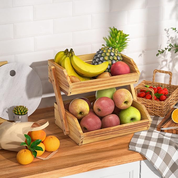 Merysen 2 Tier Wooden Fruit Basket - Image 6