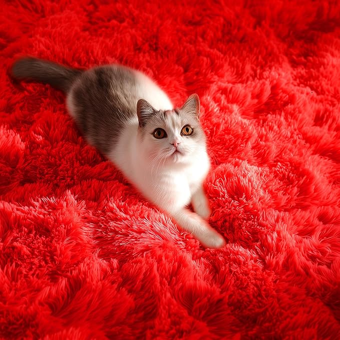 Soft Modern Red Area Rug, 4x6 Feet, Shaggy Indoor Rug - Image 5