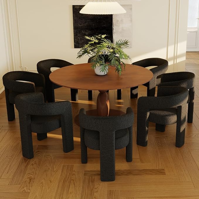 Modern Sherpa Dining Chairs Set of 8, Upholstered Barrel Chairs by QUINJAY