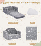 Kids Couch, 2-in-1 Soft Toddler Couch Fold Out - Image 3