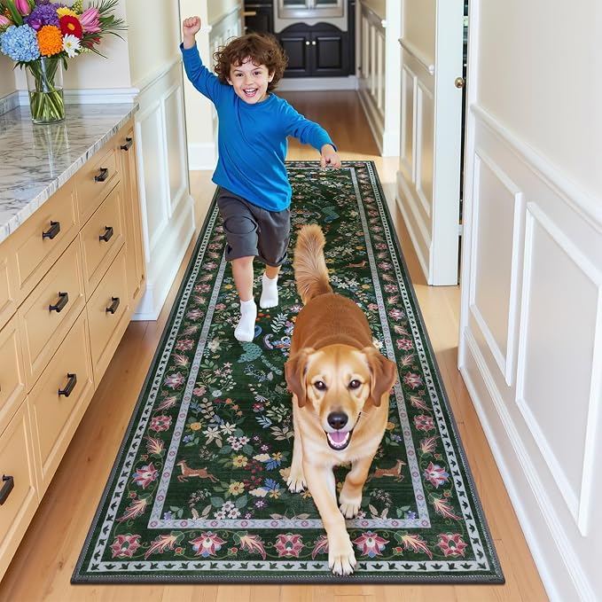 HEBE Hallway Runner Rug 2'x8', Washable Non Slip Kitchen Rug Runner | Soft Boho - Image 8