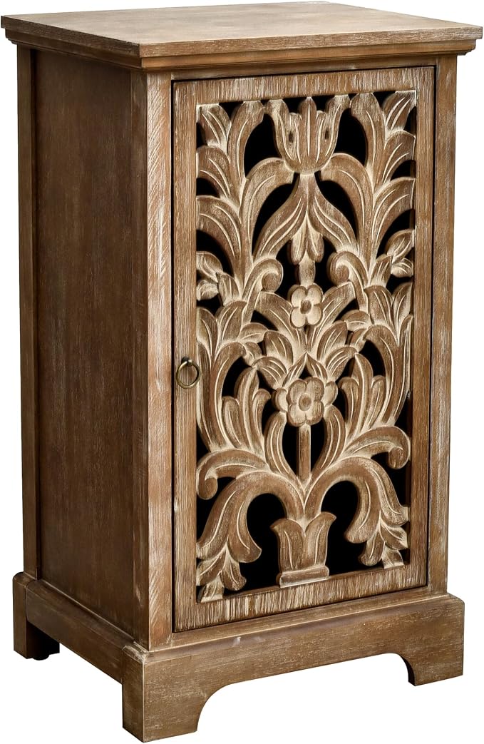 eHemco Vintage Hollow Carved Door End Table, Storage Cabinet by eHemco