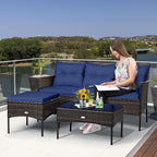 Tangkula 3 Pieces Patio Conversation Set, All Weather Outdoor PE Rattan Wicker - Image 3
