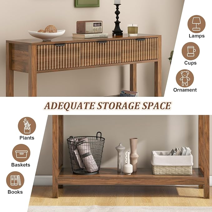 Nasonet Fluted Console Table, Wooden Sofa Table - Image 5