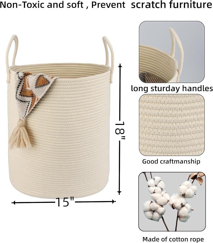 XUANGUO Cotton Rope Laundry Basket Hamper - Image 2