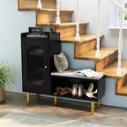 HLR Storage Bench with Glass Door&Shelf, Modern Entryway Shoe Cabinet Bench - Image 6
