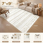cotiled Boho 7x9 Area Rug for Living Room: Large Moroccan Washable Rug | Solve - Image 2