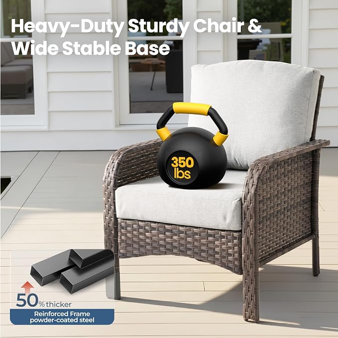 Weaxty Wicker Patio Furniture Set High Back Loveseat Sofa Couch Armchair Coffee - Image 5