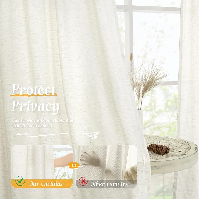 Light Filtering Natural Linen Curtains 63 Inch Length - Image 5