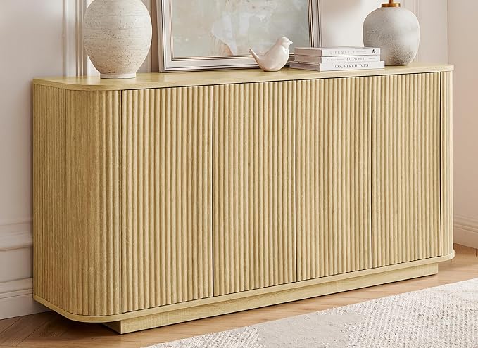 LKTART 64" Buffet Cabinet with Storage, Modern Fluted Accent Sideboard Media by LKTART