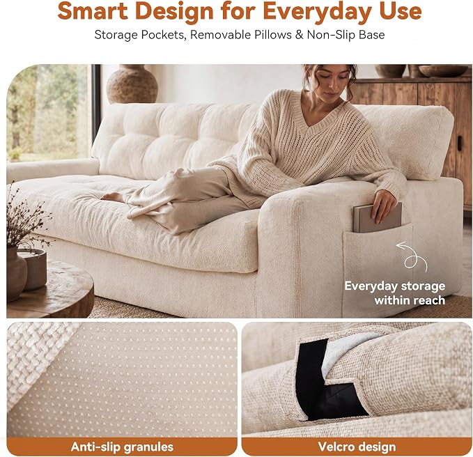 MONVANE 75.6" Convertible 3 Seater Sofa, 2-in-1 Boneless Sleeper Sofa Bed - Image 5