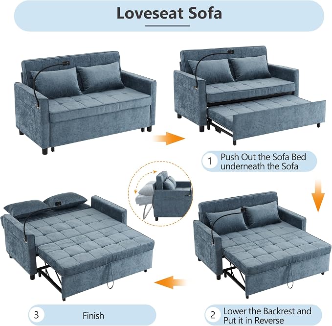 3 in 1 Convertible Sleeper Sofa Bed, 56.9" Small Pull Out Couch Bed - Image 6