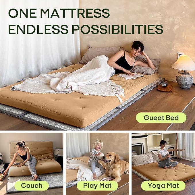 ZonLi Japanese Floor Futon Mattress Full Size 75"x 54", 100% Cotton Cover 4'' - Image 5