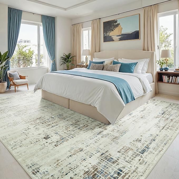 10x14 Washable Area Rug for Living Room Bedroom: Non-Slip Modern Gray White | - Image 2