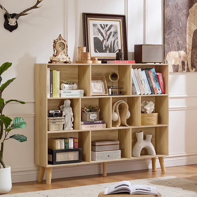 LEYAOYAO 10 Cube Bookshelf, 3 Tier Vintage 55" Wide Bookcase - Image 3