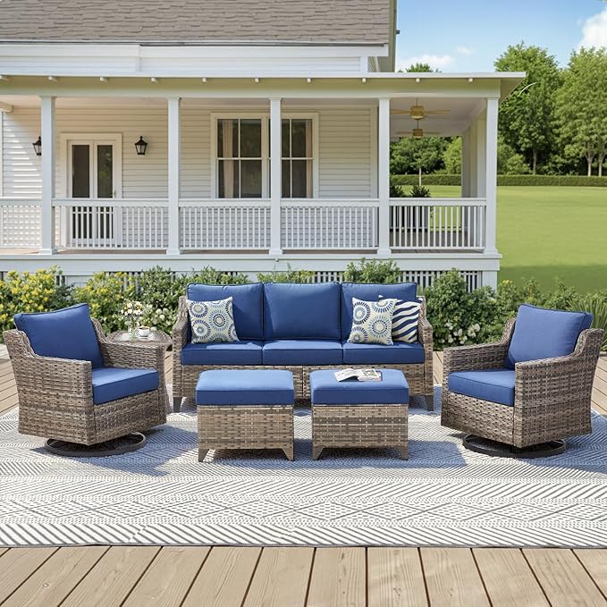 6 Piece Outdoor Patio Wicker Furniture Sets-High Back Outdoor Conversation Set by AMCLOBA