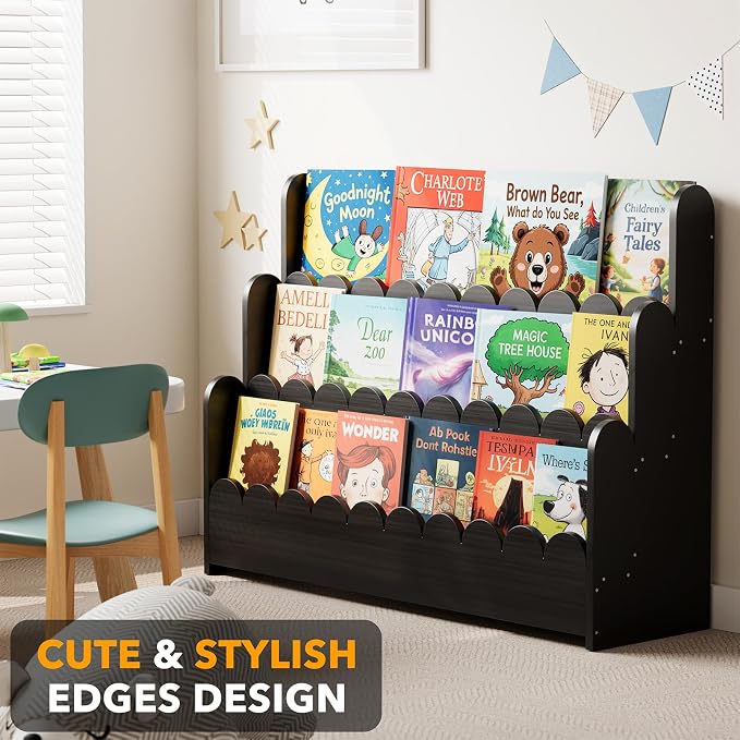 SpaceAid 3-Tier Scalloped Bookshelf, Montessori Bookcase - Image 4