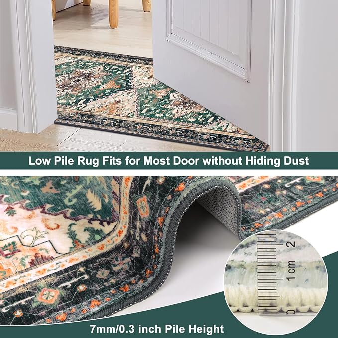 Yamaziot Washable Area Rug, 2x3 Small Boho Vintage Entryway Non-Slip Rug | - Image 4