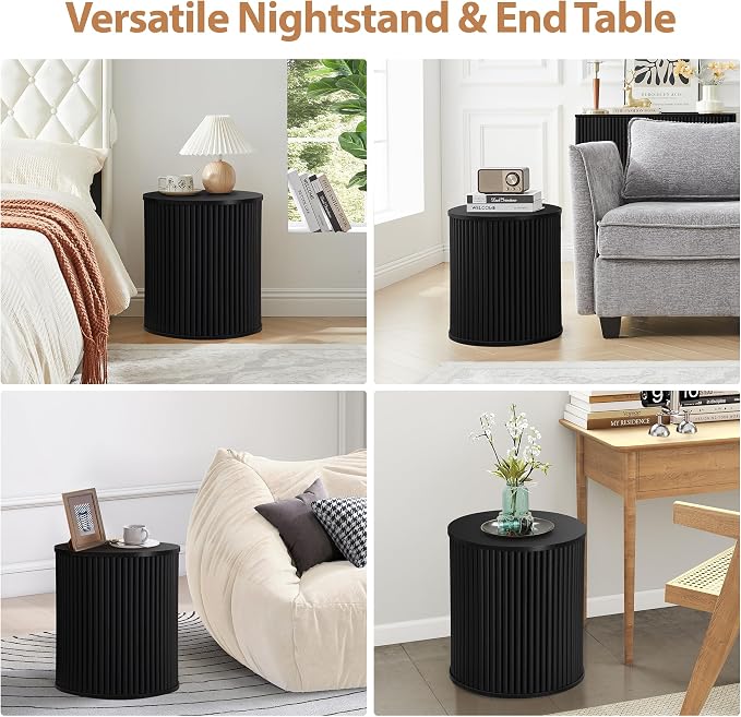 AVZEAR Small Round Side Table Fluted Night Stand Set of 2, Mid Century Modern - Image 5