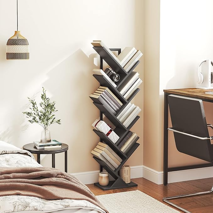 HOOBRO Tree Bookshelf, 9-Tier Bookcase Wooden Shelves, Floor Standing Storage - Image 4