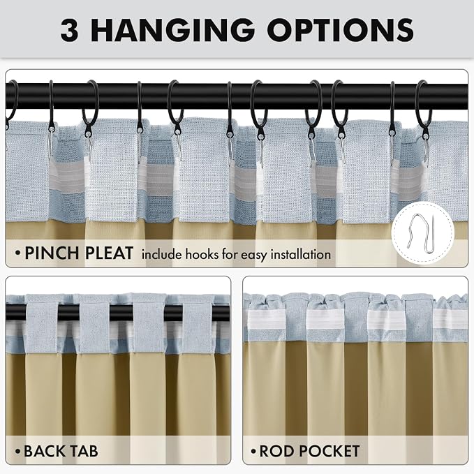 MIULEE 100% Blackout Linen Curtains 42 x 90 Inch Chambray Blue 2 Panels | - Image 5
